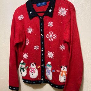 Vintage Karen Scott Women's Winter Snowmen Holiday Rabbit Fur Blend Sweater S